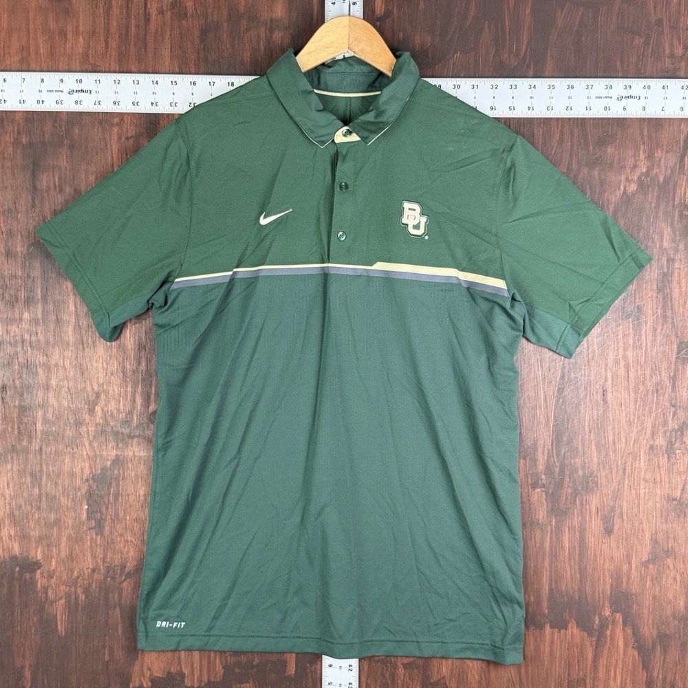 Nike Baylor Bears On Field Sideline Polo Woven Shirt Green Gold Men's Large NCAA